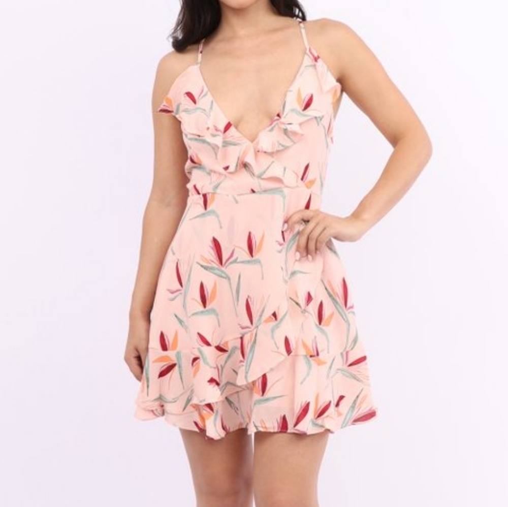 Willy Jay's Pink Tropical Floral Lace-Bk Leah Surplice